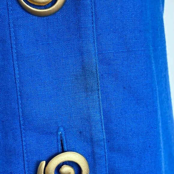 Vintage Button Front Midi Dress Size 10 Blue Statement Button Short Sleeve - Picture 8 of 9